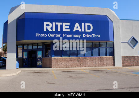 Union City - Circa April 2018: Rite Aid Drug Store and Pharmacy. In 2018, Rite Aid transferred 625 stores to WBA, the owner of Walgreens III Stock Photo