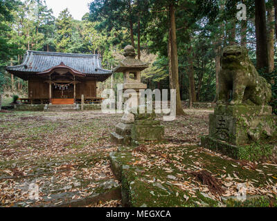 Rural village Shinto shrine, with ishidoro and komainu, Kochi, Shikoku, Japan Stock Photo