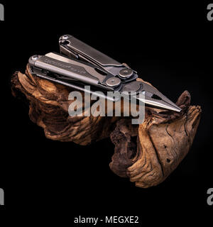 SWINDON, UK - APRIL 22, 2018: Leatherman Wave multitool on a black background Stock Photo