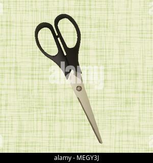 Sewing scissors lie on the fabric Stock Vector