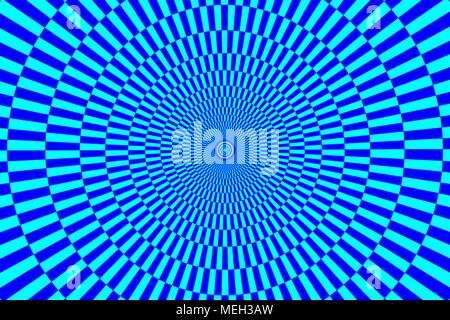 Blue spirals of the rectangles radial expanding from the center, Optical illusion - chessboard swirl, Stock Vector