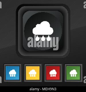 cloud rain icon symbol. Set of five colorful, stylish buttons on black texture for your design. Vector illustration Stock Vector