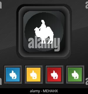 Camel icon symbol. Set of five colorful, stylish buttons on black texture for your design. Vector illustration Stock Vector