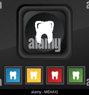 Tooth icon symbol. Set of five colorful, stylish buttons on black texture for your design. Vector illustration Stock Vector