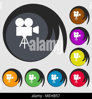 Video camera icon. Symbols on eight colored buttons. Vector illustration Stock Vector