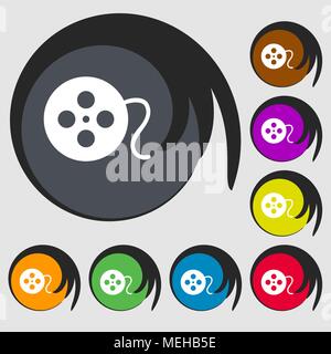 film icon. Symbols on eight colored buttons. Vector illustration Stock Vector