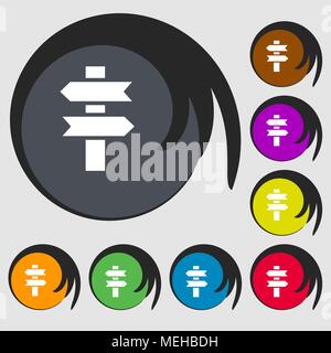 line directs icon. Symbols on eight colored buttons. Vector illustration Stock Vector
