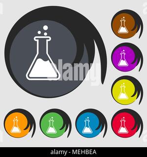 Flask  icon. Symbols on eight colored buttons. Vector illustration Stock Vector