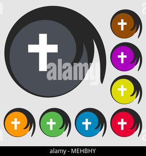 religious cross, Christian icon. Symbols on eight colored buttons. Vector illustration Stock Vector