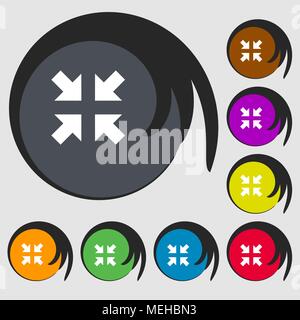Exit full screen icon. Symbols on eight colored buttons. Vector illustration Stock Vector