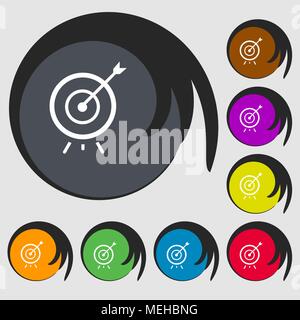 Target icon. Symbols on eight colored buttons. Vector illustration Stock Vector