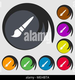 brush icon. Symbols on eight colored buttons. Vector illustration Stock Vector