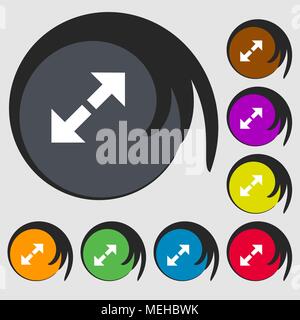 Full screen icon. Symbols on eight colored buttons. Vector illustration Stock Vector