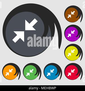 Exit full screen icon. Symbols on eight colored buttons. Vector illustration Stock Vector