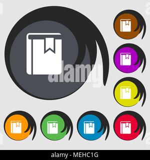 Book bookmark icon. Symbols on eight colored buttons. Vector illustration Stock Vector