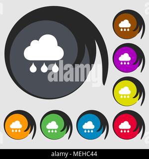 cloud rain icon. Symbols on eight colored buttons. Vector illustration Stock Vector
