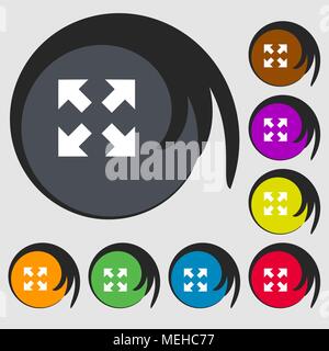 Full screen icon. Symbols on eight colored buttons. Vector illustration Stock Vector