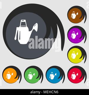 Watering can sign icon. Symbols on eight colored buttons. Vector illustration Stock Vector