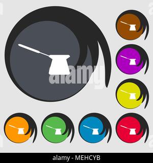 Coffee turk sign icon. Symbols on eight colored buttons. Vector illustration Stock Vector