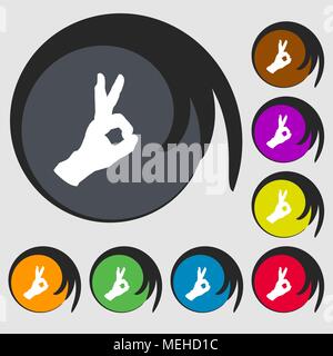 Gesture ok sign icon. Symbols on eight colored buttons. Vector illustration Stock Vector