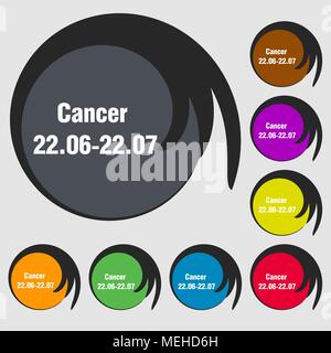 zodiac Cancer sign icon. Symbols on eight colored buttons. Vector illustration Stock Vector