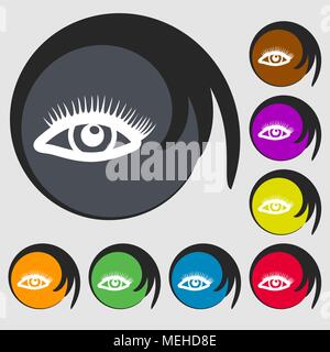 eyelashes sign icon. Symbols on eight colored buttons. Vector illustration Stock Vector