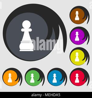 Chess Pawn sign icon. Symbols on eight colored buttons. Vector illustration Stock Vector