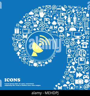 Satellite antenna icon . Nice set of beautiful icons twisted spiral into the center of one large icon. Vector illustration Stock Vector