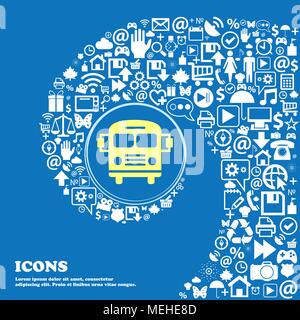 Bus icon . Nice set of beautiful icons twisted spiral into the center of one large icon. Vector illustration Stock Vector