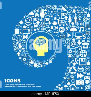 Brain symbols. Nice set of beautiful icons twisted spiral into the center of one large icon. Vector illustration Stock Vector
