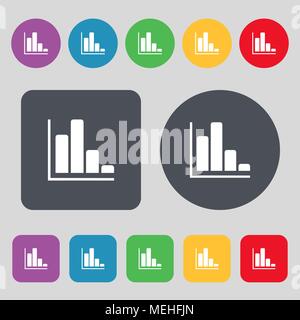 Infographic icon sign. A set of 12 colored buttons and a long shadow ...