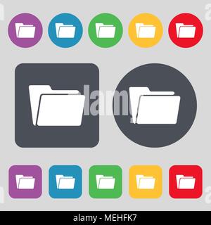 Folder icon sign. A set of 12 colored buttons. Flat design. Vector illustration Stock Vector