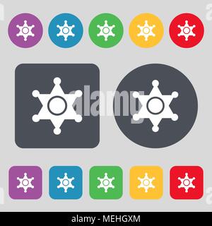 Sheriff, star icon sign. A set of 12 colored buttons. Flat design. Vector illustration Stock Vector