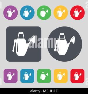 Watering can icon sign. A set of 12 colored buttons. Flat design. Vector illustration Stock Vector