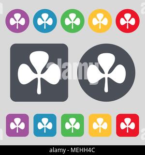 Clover icon sign. A set of 12 colored buttons. Flat design. Vector illustration Stock Vector