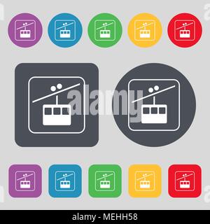 cable car line icon sign. A set of 12 colored buttons. Flat design. Vector illustration Stock Vector