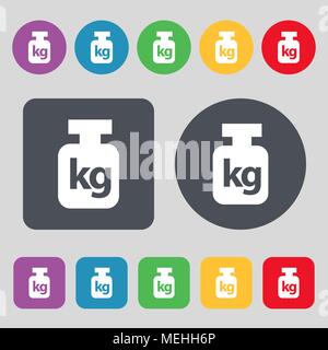 Weight icon sign. A set of 12 colored buttons. Flat design. Vector illustration Stock Vector