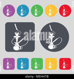 Hookah icon sign. A set of 12 colored buttons. Flat design. Vector illustration Stock Vector