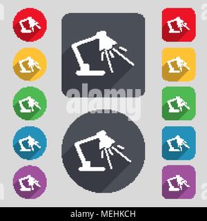 Reading-lamp icon sign. A set of 12 colored buttons and a long shadow. Flat design. Vector illustration Stock Vector