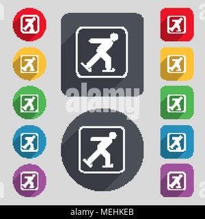 Ice skating icon sign. A set of 12 colored buttons and a long shadow. Flat design. Vector illustration Stock Vector