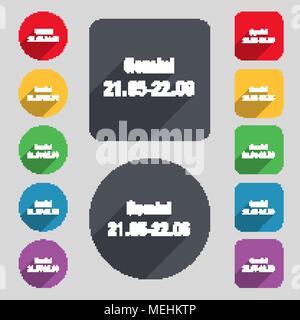 Gemini icon sign. A set of 12 colored buttons and a long shadow. Flat design. Vector illustration Stock Vector