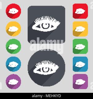 eyelashes icon sign. A set of 12 colored buttons and a long shadow. Flat design. Vector illustration Stock Vector