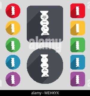 DNA icon sign. A set of 12 colored buttons and a long shadow. Flat design. Vector illustration Stock Vector