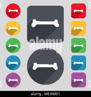 Dog bone icon sign. A set of 12 colored buttons and a long shadow. Flat design. Vector illustration Stock Vector