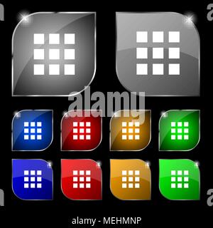 List menu, app icon sign. Set of ten colorful buttons with glare. Vector illustration Stock Vector