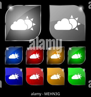 weather icon sign. Set of ten colorful buttons with glare. Vector illustration Stock Vector