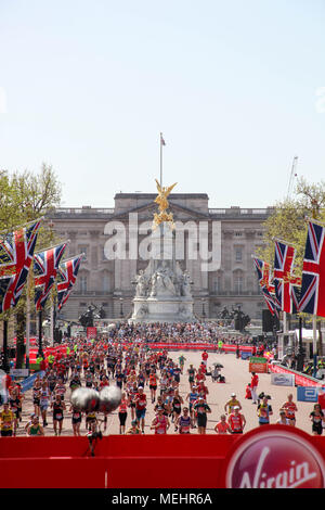 London, UK, 22 April 2018. The finish line of the London Marathon Credit: Alex Cavendish/Alamy Live News Stock Photo