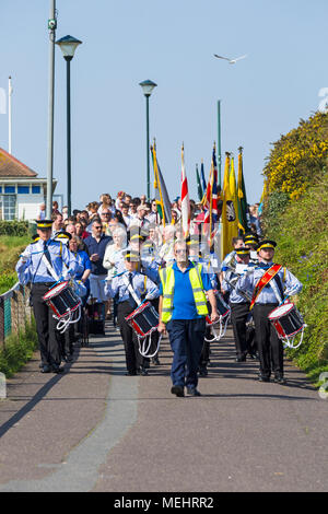 Bournemouth, Dorset, UK 22nd April 2018. Warm sunny weather as hundreds turn out to support the St George's Day scouts parade in Bournemouth. Bournemouth Youth Marching Band celebrate Saint Georges day taking part in the procession. Credit: Carolyn Jenkins/Alamy Live News Stock Photo