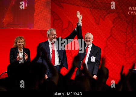 Welsh Labour Conference, Llandudno, UK, 22 April 2018. Carwyn Jones and Jeremy Corbyn on stage Welsh Labour Conference Credit: Sean Pursey/Alamy Live News Stock Photo