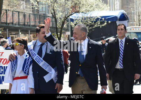 Manhattan, New York, USA. 22nd Apr, 2018. Senator chuck schumer attends Greek Independence Parade on 5th Avenue in New York City. Credit: Ryan Rahman/Alamy Live News Stock Photo